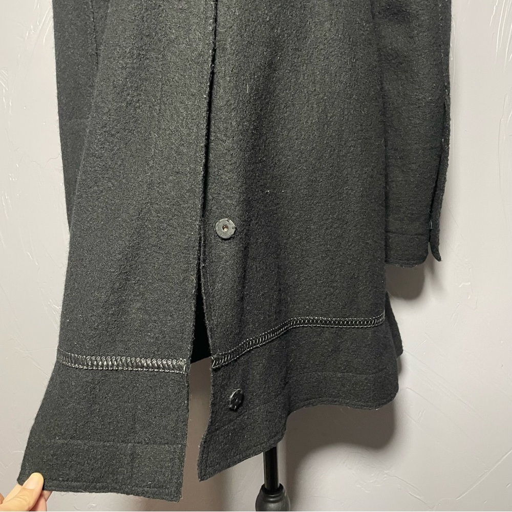 Hilary Radley 100% Boiled Wool A Line Pea Coat with Leather Trim Detail Black - Picture 10 of 12